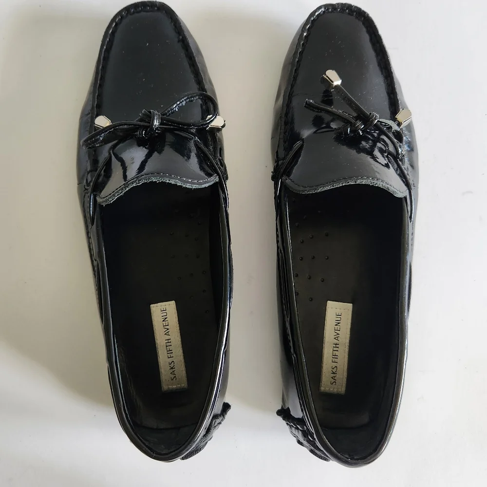 Saks Fifth Avenue Black Patent Leather Loafers